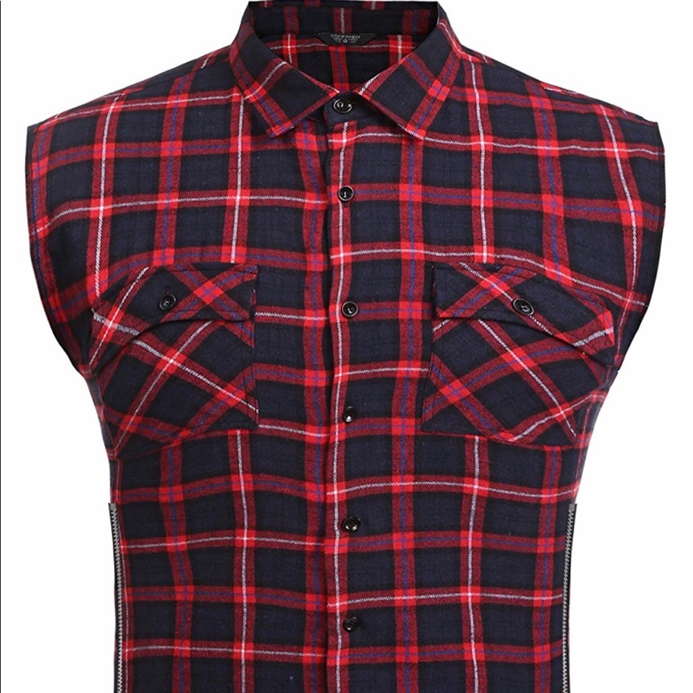 Red plaid flannel sleeveless shirt